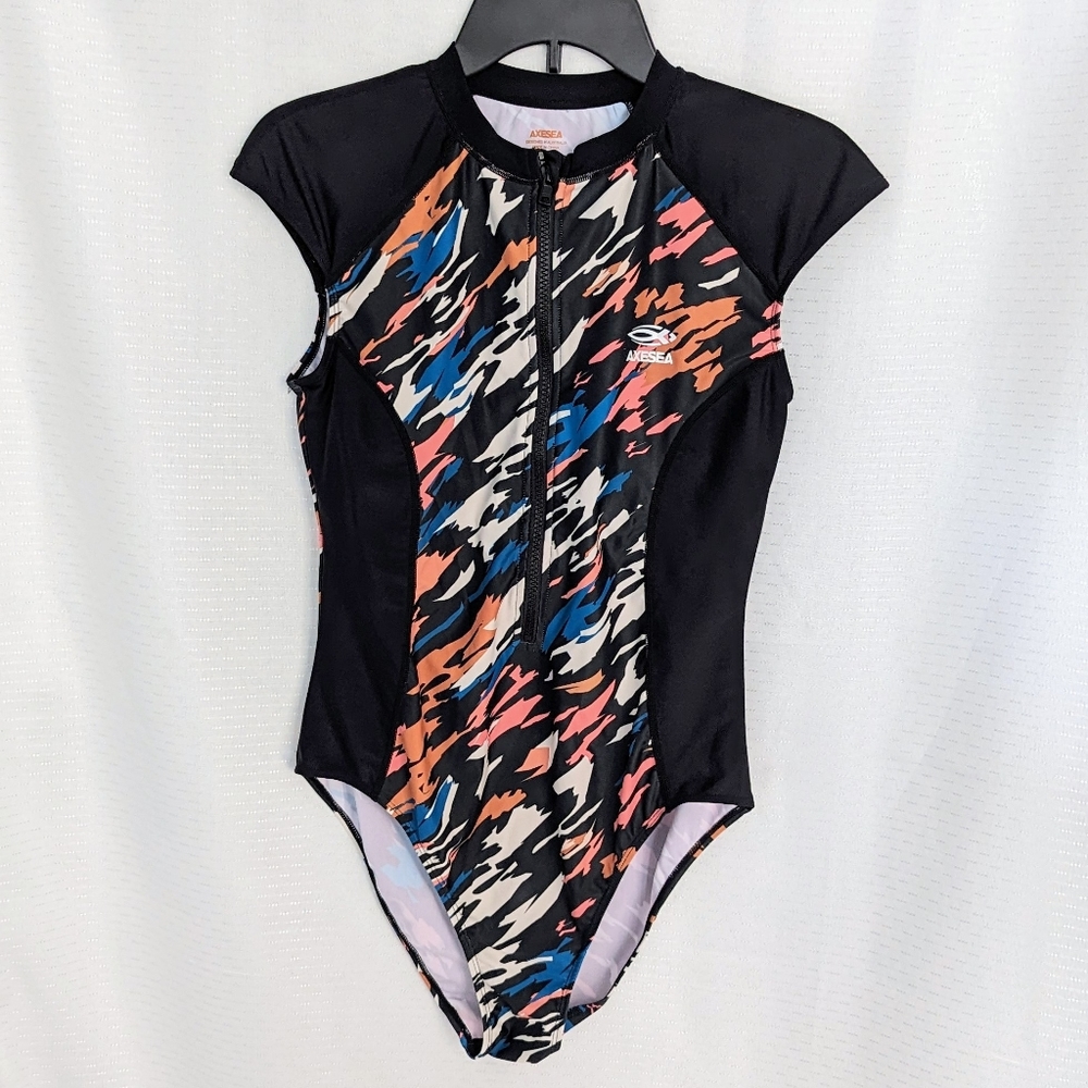 Women's One-Piece Swimsuit (Rash guard style) | Multicolor  | Size 12